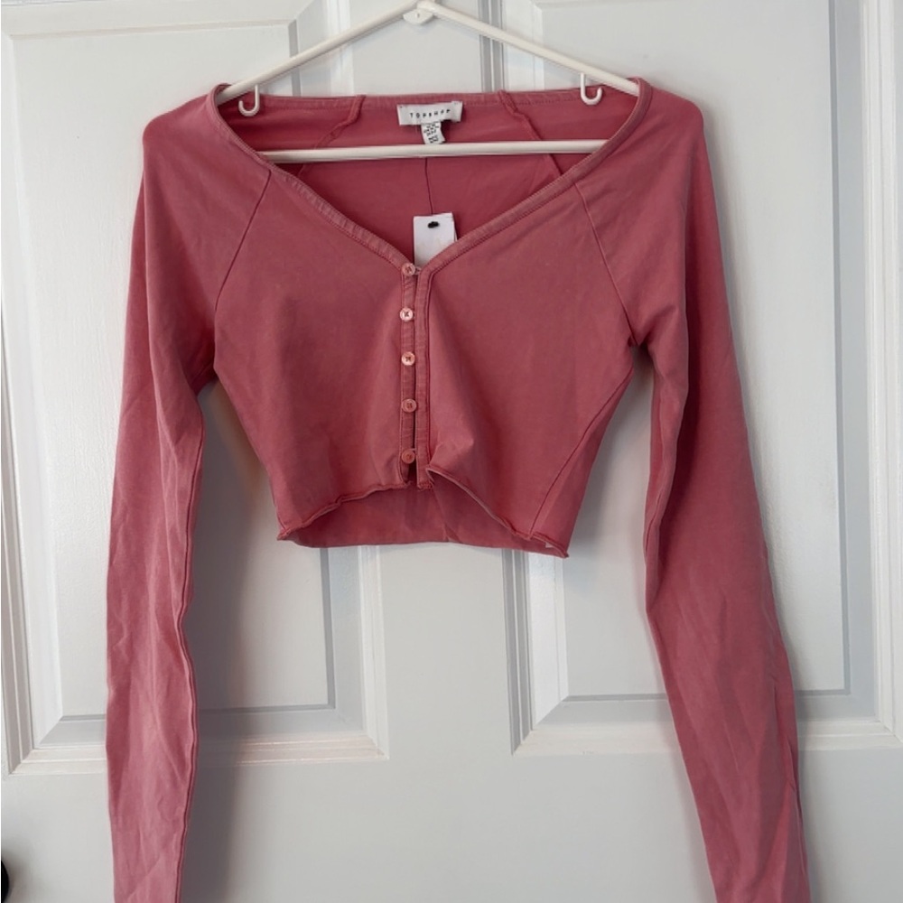 Topshop Pink Buttoned Crop Blouse